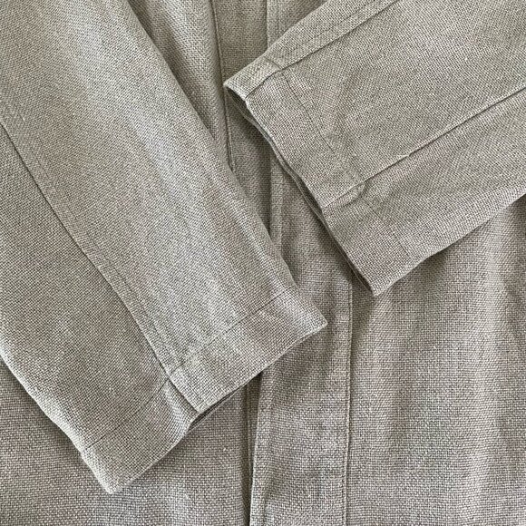 Eileen Fisher 100% Linen Open Front Collarless Jacket Natural Tan Beige Large - Picture 9 of 11